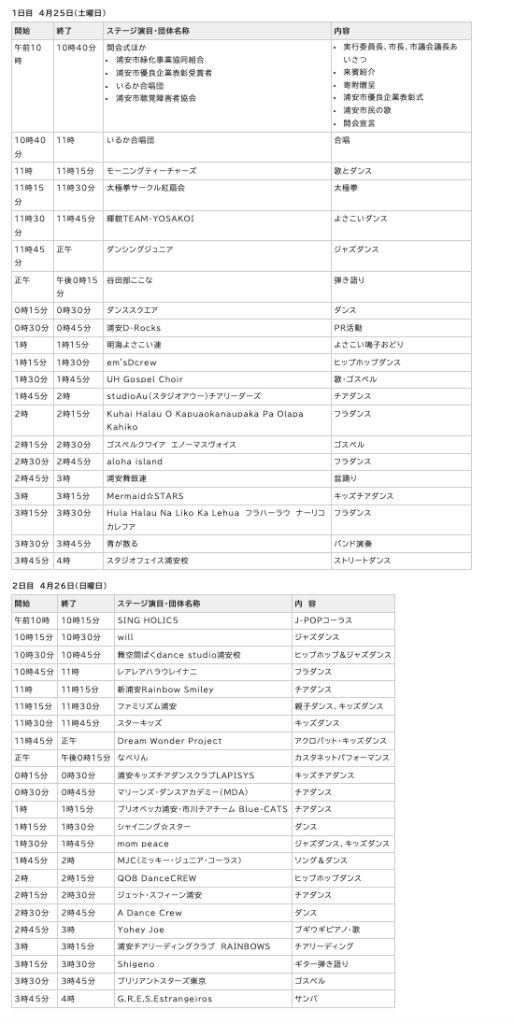 浦安市民まつり_タイムテーブル